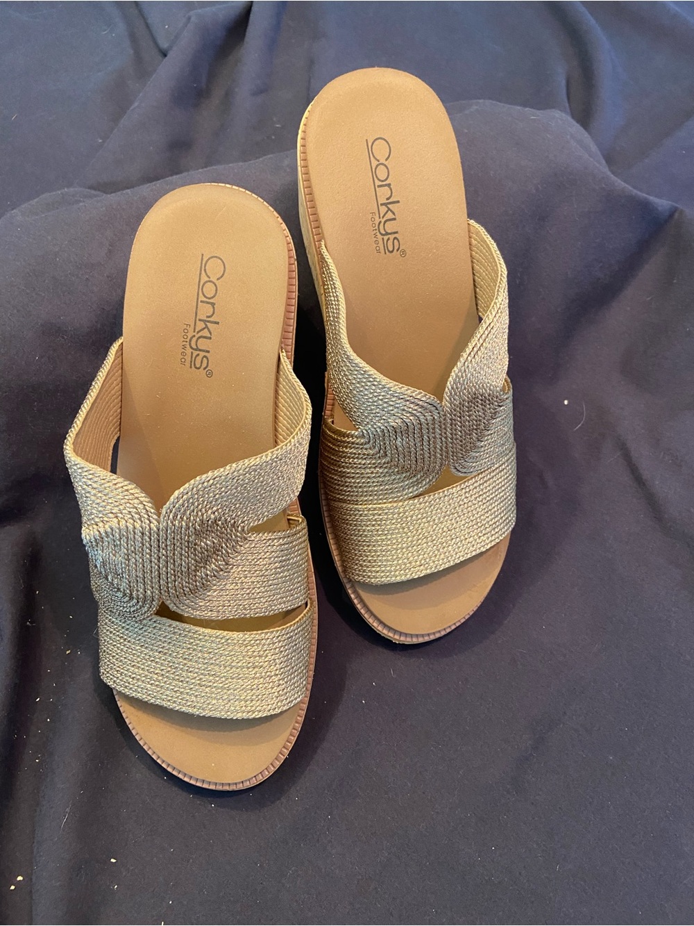 Corkys Gold Woven Slide Mules